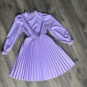 Kids Pleated Long-Sleeve Dress in Lilac